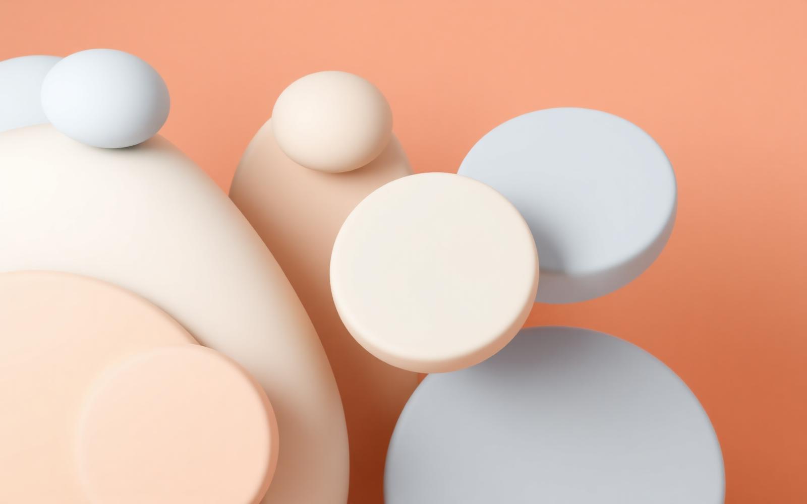 Abstract sculptural shapes representing the studio's disciplines